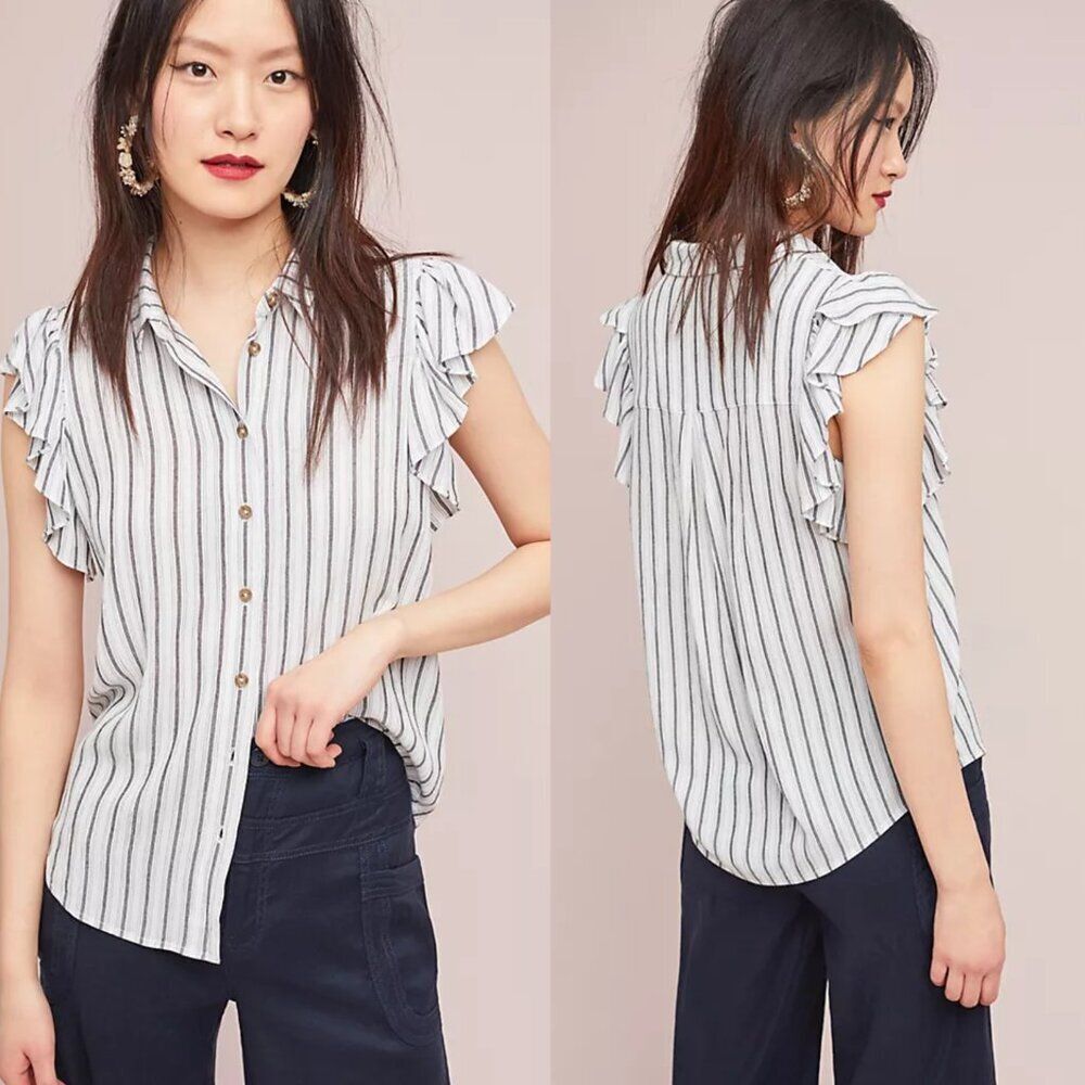 Anthropologie Maeve Fairhope Striped Buttondown Size Large $78